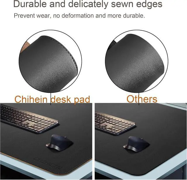 Alt view image 5 of 7 - 71 x 20 Cork & PU Leather Desk Mat (Black) - Huge Mouse Pad Double Sided Waterproof Desk Pad Protector for Gaming Office Home