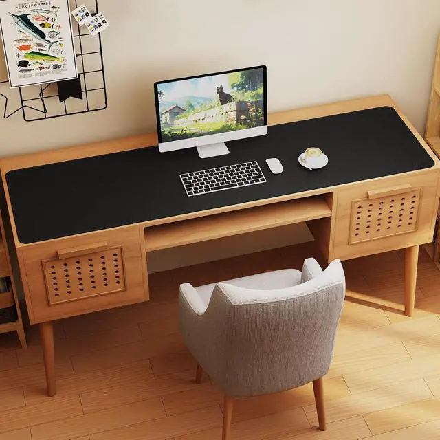 Alt view image 6 of 7 - 71 x 20 Cork & PU Leather Desk Mat (Black) - Huge Mouse Pad Double Sided Waterproof Desk Pad Protector for Gaming Office Home