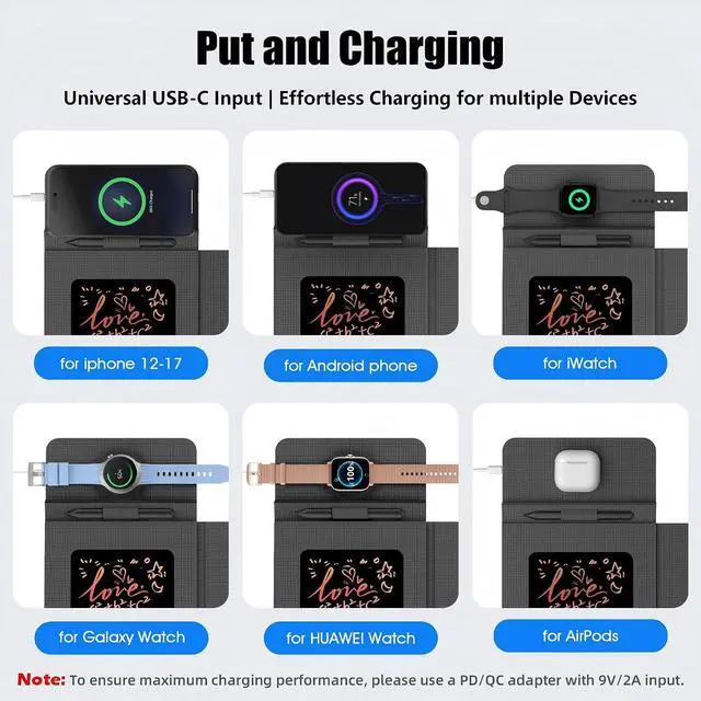 Alt view image 5 of 7 - Foldable Wireless Charging Mouse Pad with Writing Tablet 15W Qi Magnetic Fast Charging Travel Mouse Pad Multi-Functional PU Leather Mat Charging Pad for iPhone iWatch Office Home Accessories