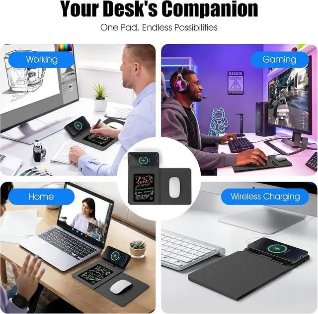 Alt view image 6 of 7 - Foldable Wireless Charging Mouse Pad with Writing Tablet 15W Qi Magnetic Fast Charging Travel Mouse Pad Multi-Functional PU Leather Mat Charging Pad for iPhone iWatch Office Home Accessories