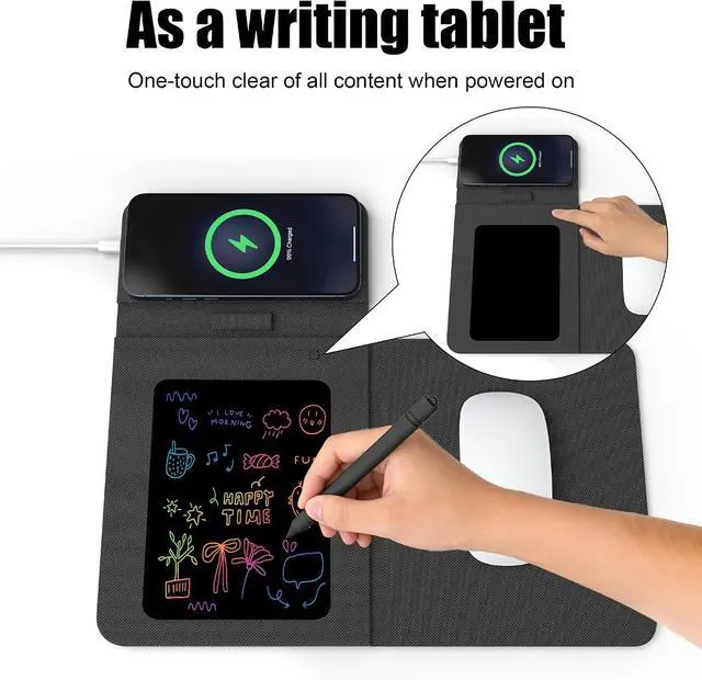 Alt view image 7 of 7 - Foldable Wireless Charging Mouse Pad with Writing Tablet 15W Qi Magnetic Fast Charging Travel Mouse Pad Multi-Functional PU Leather Mat Charging Pad for iPhone iWatch Office Home Accessories