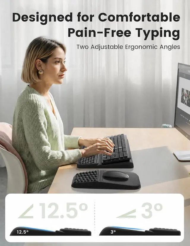 Alt view image 3 of 7 - Keyboard Stand and Mouse Pad Set with Wrist Rest Soft Memory Foam Wrist Support Ergonomic Wrist Cushion for Desk Relieves Carpal Tunnel Pain Palm Hand Typing for Office Home Gaming