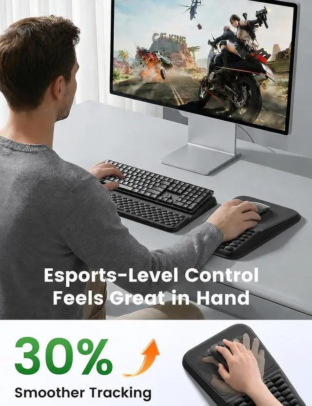 Alt view image 4 of 7 - Keyboard Stand and Mouse Pad Set with Wrist Rest Soft Memory Foam Wrist Support Ergonomic Wrist Cushion for Desk Relieves Carpal Tunnel Pain Palm Hand Typing for Office Home Gaming