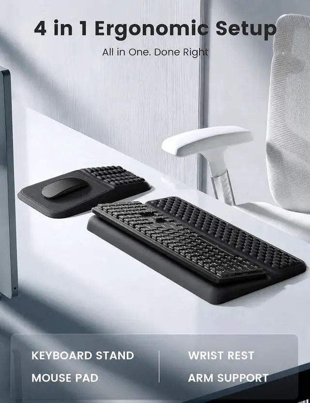Alt view image 2 of 7 - Keyboard Stand and Mouse Pad Set with Wrist Rest Soft Memory Foam Wrist Support Ergonomic Wrist Cushion for Desk Relieves Carpal Tunnel Pain Palm Hand Typing for Office Home Gaming