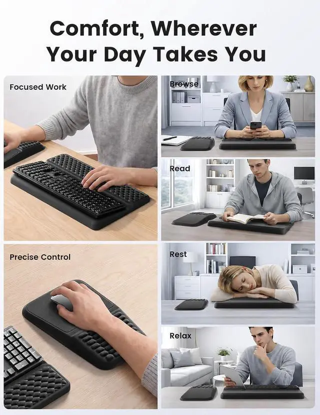 Alt view image 5 of 7 - Keyboard Stand and Mouse Pad Set with Wrist Rest Soft Memory Foam Wrist Support Ergonomic Wrist Cushion for Desk Relieves Carpal Tunnel Pain Palm Hand Typing for Office Home Gaming