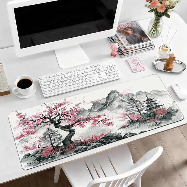 Alt view image 5 of 6 - Gaming Desk Mat with Silky Smooth Surface & Exquisite Patterns 31.5x11.8 Inches Large-Sized Mouse Pad Perfect for Extended Gaming Work and Home Office Decor (Japanese Ink Painting)