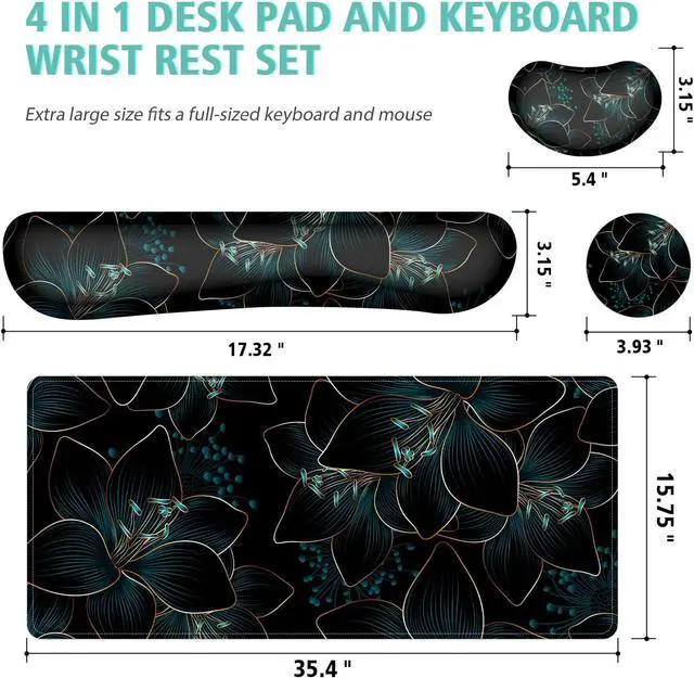 Alt view image 2 of 7 - Keyboard Mouse Pad Set Large Gaming Mouse Pad+Keyboard Wrist Rest+Wrist Rest+Coaster Computer Desk pad Set Wrist Support for Office Desktop Laptop. (35.4 x 15.7) Extended Desk Mat (Floral)