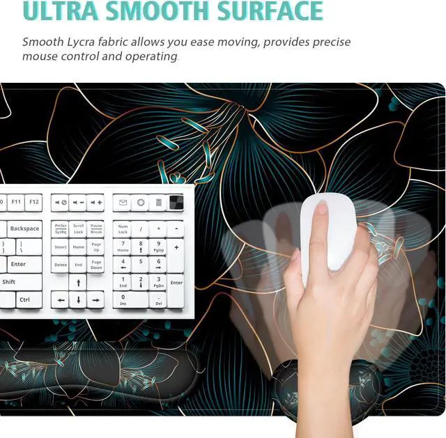 Alt view image 3 of 7 - Keyboard Mouse Pad Set Large Gaming Mouse Pad+Keyboard Wrist Rest+Wrist Rest+Coaster Computer Desk pad Set Wrist Support for Office Desktop Laptop. (35.4 x 15.7) Extended Desk Mat (Floral)