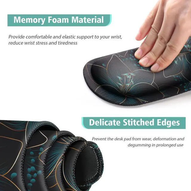 Alt view image 5 of 7 - Keyboard Mouse Pad Set Large Gaming Mouse Pad+Keyboard Wrist Rest+Wrist Rest+Coaster Computer Desk pad Set Wrist Support for Office Desktop Laptop. (35.4 x 15.7) Extended Desk Mat (Floral)