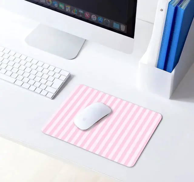 Alt view image 3 of 7 - Square Light Pink Mouse Pad Small Cute Pastel Striped Computer Mouse Pads Non-Slip Rubber Base Aesthetic Mousepad Washable Cloth Mouse Mat Decor Gifts Coworker Gift for Girls Kids