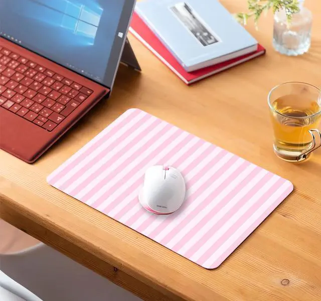 Alt view image 5 of 7 - Square Light Pink Mouse Pad Small Cute Pastel Striped Computer Mouse Pads Non-Slip Rubber Base Aesthetic Mousepad Washable Cloth Mouse Mat Decor Gifts Coworker Gift for Girls Kids