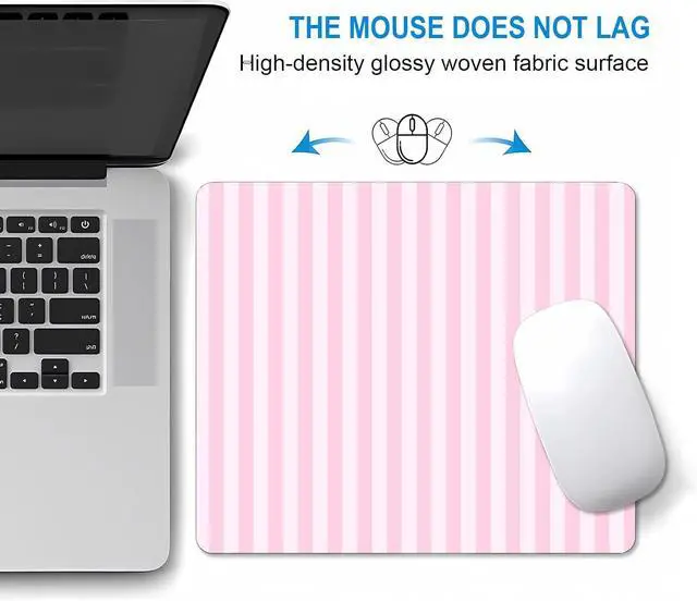 Alt view image 4 of 7 - Square Light Pink Mouse Pad Small Cute Pastel Striped Computer Mouse Pads Non-Slip Rubber Base Aesthetic Mousepad Washable Cloth Mouse Mat Decor Gifts Coworker Gift for Girls Kids