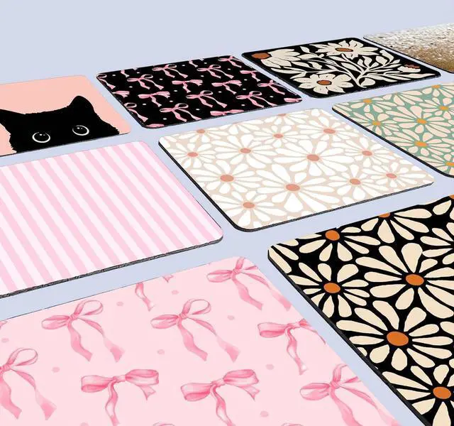 Alt view image 7 of 7 - Square Light Pink Mouse Pad Small Cute Pastel Striped Computer Mouse Pads Non-Slip Rubber Base Aesthetic Mousepad Washable Cloth Mouse Mat Decor Gifts Coworker Gift for Girls Kids