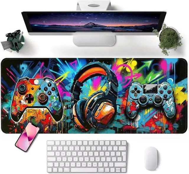 Main image of Mouse Pad Game Mousepad Large Size 31.5x11.8in Mouse Pads with Stitched Edge & Rubber Non-Slip Bottom Designed for Gaming Home Office (Game Console)