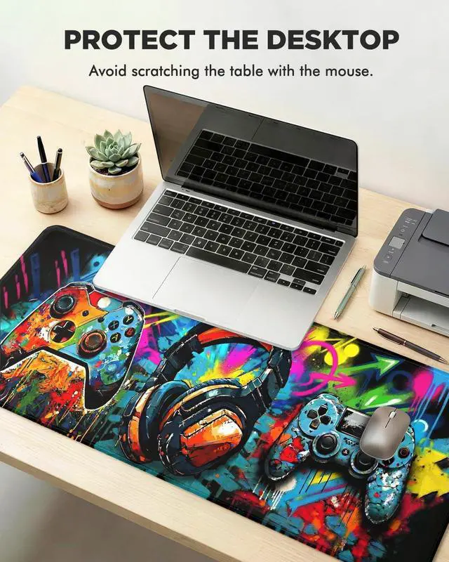 Alt view image 2 of 7 - Mouse Pad Game Mousepad Large Size 31.5x11.8in Mouse Pads with Stitched Edge & Rubber Non-Slip Bottom Designed for Gaming Home Office (Game Console)