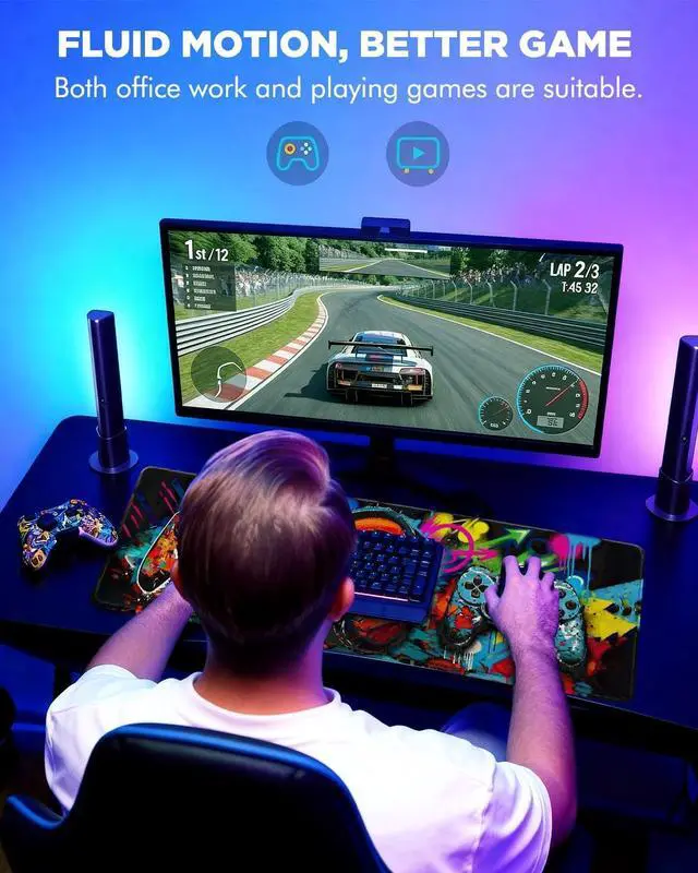 Alt view image 4 of 7 - Mouse Pad Game Mousepad Large Size 31.5x11.8in Mouse Pads with Stitched Edge & Rubber Non-Slip Bottom Designed for Gaming Home Office (Game Console)