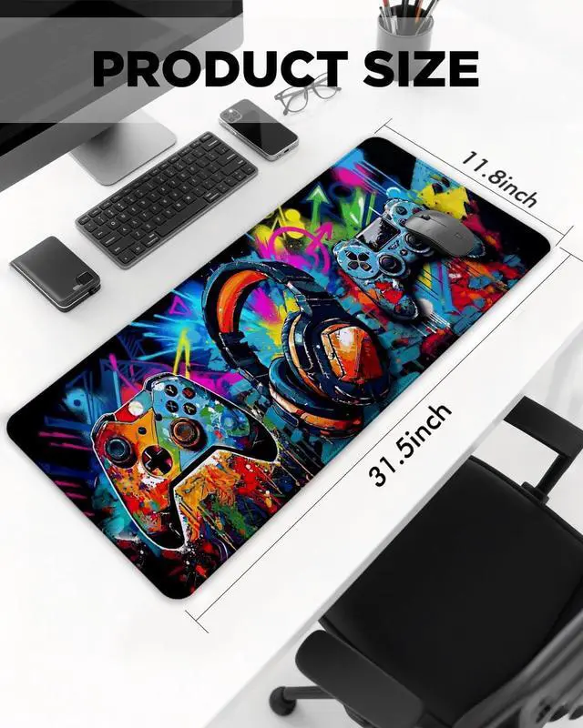 Alt view image 7 of 7 - Mouse Pad Game Mousepad Large Size 31.5x11.8in Mouse Pads with Stitched Edge & Rubber Non-Slip Bottom Designed for Gaming Home Office (Game Console)