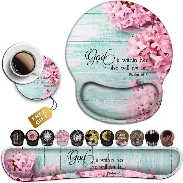 Main image of Mouse Pad with Wrist Support Ergonomic Gel Mouse Pad Beautiful Flowers Pink Hyacinths on Wood PanelNon-Slip Durable Memory Foam Keyboard Wrist Rest Suitable for Office Typing Games
