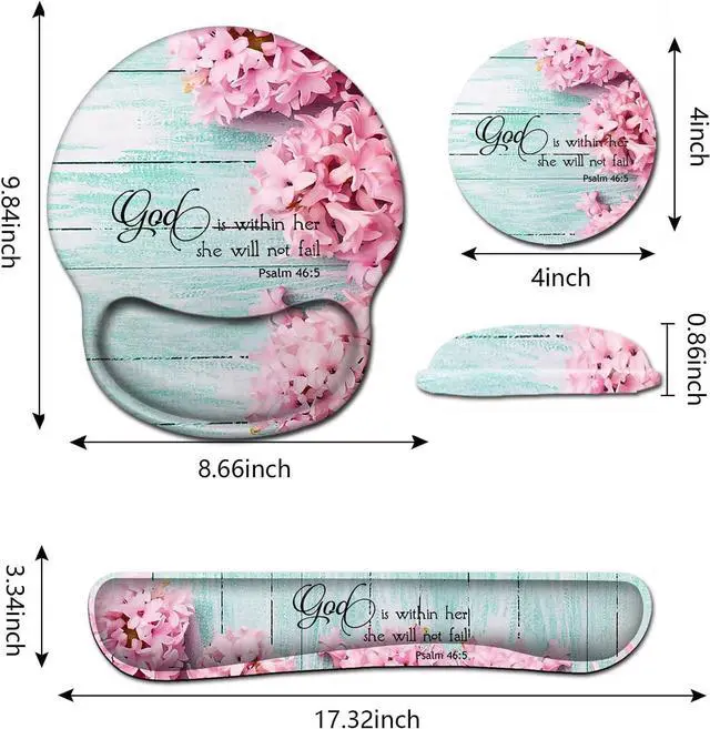 Alt view image 2 of 7 - Mouse Pad with Wrist Support Ergonomic Gel Mouse Pad Beautiful Flowers Pink Hyacinths on Wood PanelNon-Slip Durable Memory Foam Keyboard Wrist Rest Suitable for Office Typing Games