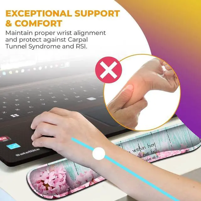 Alt view image 5 of 7 - Mouse Pad with Wrist Support Ergonomic Gel Mouse Pad Beautiful Flowers Pink Hyacinths on Wood PanelNon-Slip Durable Memory Foam Keyboard Wrist Rest Suitable for Office Typing Games