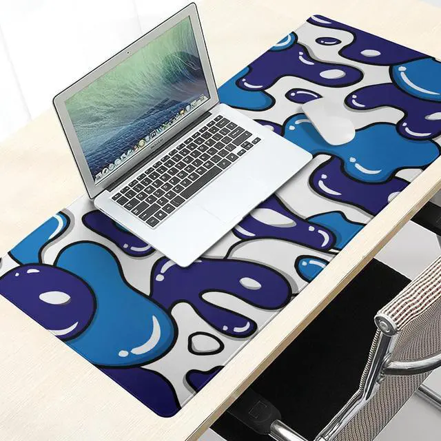Alt view image 7 of 7 - Navy Blue White Mouse Pad Gaming Desk Pad Geometric Japanese Anime Cool Extended XXL Mouse Pad 35.4X15.7 Inch Full Desk Mousepad Gaming with Stitched Edges Non-Slip Base for Desktop Keyboard Pad