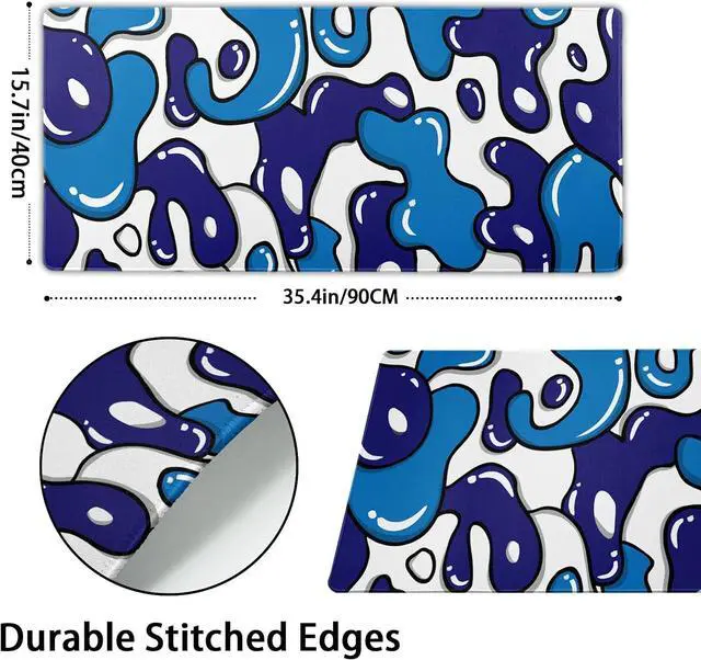 Alt view image 3 of 7 - Navy Blue White Mouse Pad Gaming Desk Pad Geometric Japanese Anime Cool Extended XXL Mouse Pad 35.4X15.7 Inch Full Desk Mousepad Gaming with Stitched Edges Non-Slip Base for Desktop Keyboard Pad