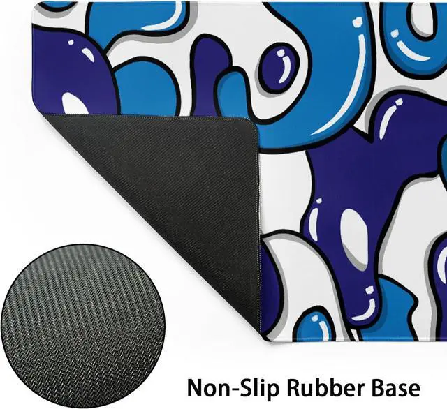 Alt view image 4 of 7 - Navy Blue White Mouse Pad Gaming Desk Pad Geometric Japanese Anime Cool Extended XXL Mouse Pad 35.4X15.7 Inch Full Desk Mousepad Gaming with Stitched Edges Non-Slip Base for Desktop Keyboard Pad