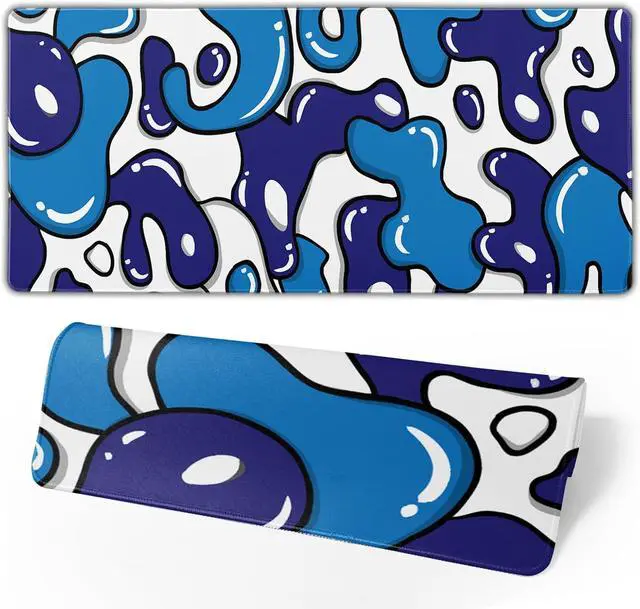 Alt view image 2 of 7 - Navy Blue White Mouse Pad Gaming Desk Pad Geometric Japanese Anime Cool Extended XXL Mouse Pad 35.4X15.7 Inch Full Desk Mousepad Gaming with Stitched Edges Non-Slip Base for Desktop Keyboard Pad