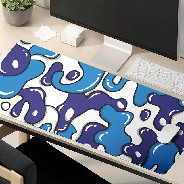 Alt view image 6 of 7 - Navy Blue White Mouse Pad Gaming Desk Pad Geometric Japanese Anime Cool Extended XXL Mouse Pad 35.4X15.7 Inch Full Desk Mousepad Gaming with Stitched Edges Non-Slip Base for Desktop Keyboard Pad
