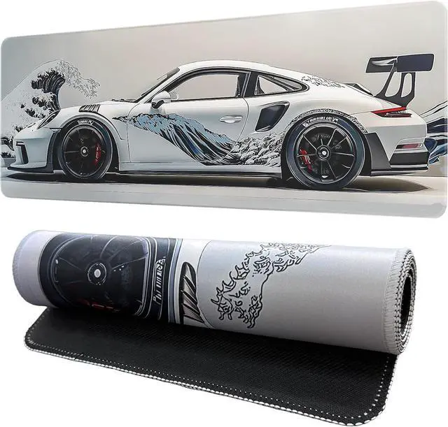 Main image of White Ukiyo-e Style Sports Car Anime Mouse Pad Mouse Pad Gaming Mousepad Large Mousepads with Non-Slip Rubber Base Suitable for School Office Home 31.5 x 11.8 Inch