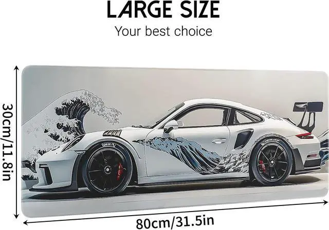 Alt view image 2 of 7 - White Ukiyo-e Style Sports Car Anime Mouse Pad Mouse Pad Gaming Mousepad Large Mousepads with Non-Slip Rubber Base Suitable for School Office Home 31.5 x 11.8 Inch