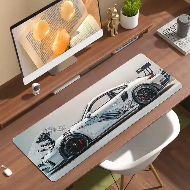 Alt view image 3 of 7 - White Ukiyo-e Style Sports Car Anime Mouse Pad Mouse Pad Gaming Mousepad Large Mousepads with Non-Slip Rubber Base Suitable for School Office Home 31.5 x 11.8 Inch