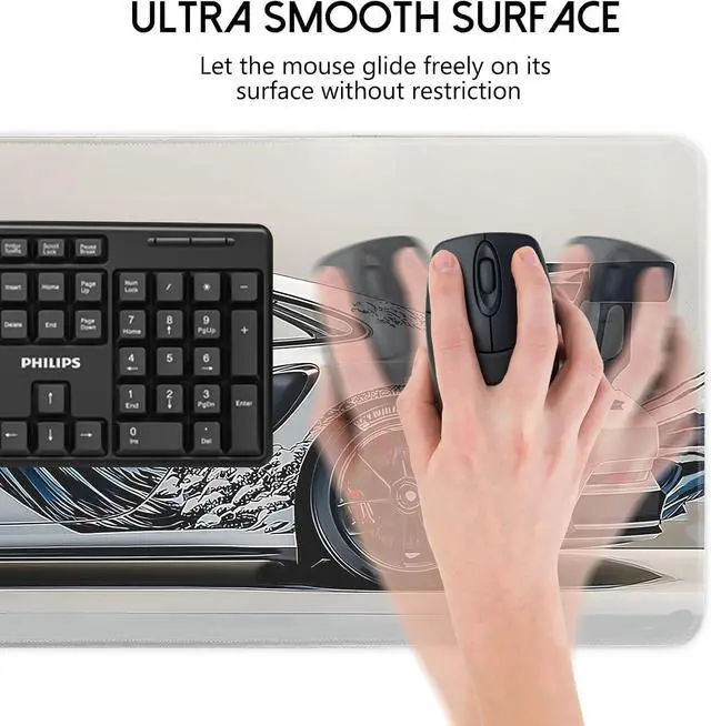 Alt view image 6 of 7 - White Ukiyo-e Style Sports Car Anime Mouse Pad Mouse Pad Gaming Mousepad Large Mousepads with Non-Slip Rubber Base Suitable for School Office Home 31.5 x 11.8 Inch