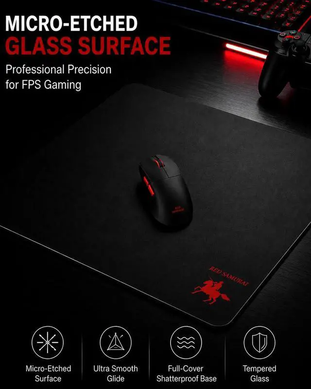 Alt view image 2 of 7 - Tempered Glass Gaming Mouse Pad Micro-Etched Ultra-Smooth Surface Hard Mouse Pad for Fast Glide Precision Tracking Speed & Control Non-Slip Base 16.1 x 12.2
