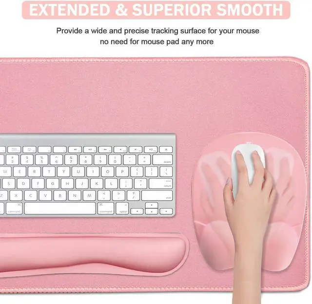 Alt view image 3 of 7 - Keyboard Wrist Rest Large Mouse Pad Wrist Support for Computer 4 in 1 Memory Foam Keyboard Pad Desk Mat Ergonomic Hand Rest Wrist Cushion for Home Office Gaming-Pink