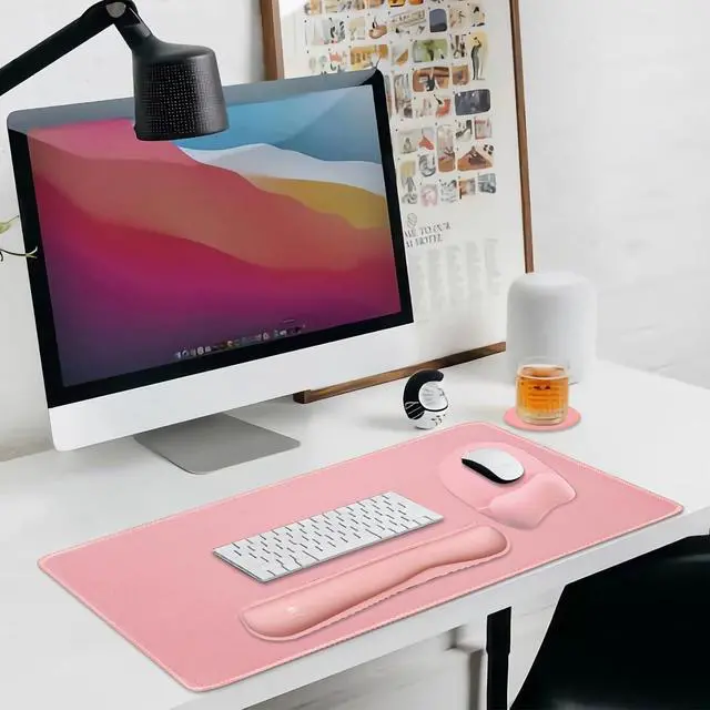 Alt view image 7 of 7 - Keyboard Wrist Rest Large Mouse Pad Wrist Support for Computer 4 in 1 Memory Foam Keyboard Pad Desk Mat Ergonomic Hand Rest Wrist Cushion for Home Office Gaming-Pink