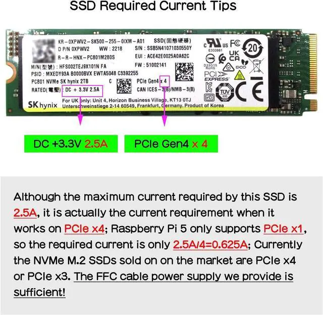 Alt view image 7 of 7 - X1001 PCIe to M.2 HAT Key-M NVMe SSD PIP PCIe Peripheral Board for Raspberry Pi 5 Support M.2 2230/2242/2260/2280 SSD