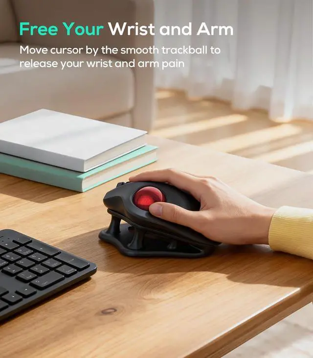 Alt view image 7 of 7 - M511 Wireless Trackball Mouse Rechargeable Ergonomic Thumb-Control Mouse with Tilt Stand Smooth & Precision Tracking 3 Device Connection (Bluetooth or USB Receiver) for PC/Mac/Laptop-Red
