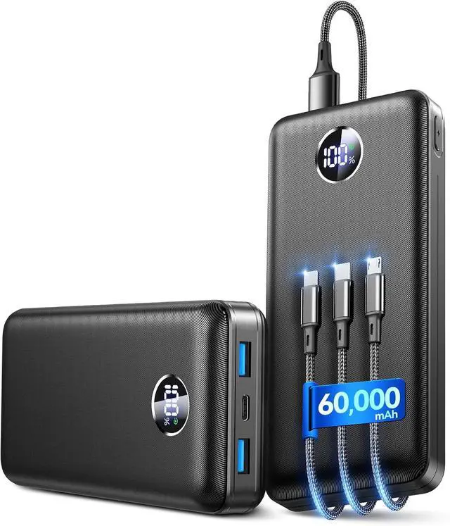 Alt view image 7 of 7 - Portable Charger Power Bank - 60 000mAh Battery Pack 22.5W Fast Charging Phone Charger Attached USB-C/iOS/Micro-USB Cable Powerbank for iPhone 17 16 15 14 13 for Travel Camping Essentials