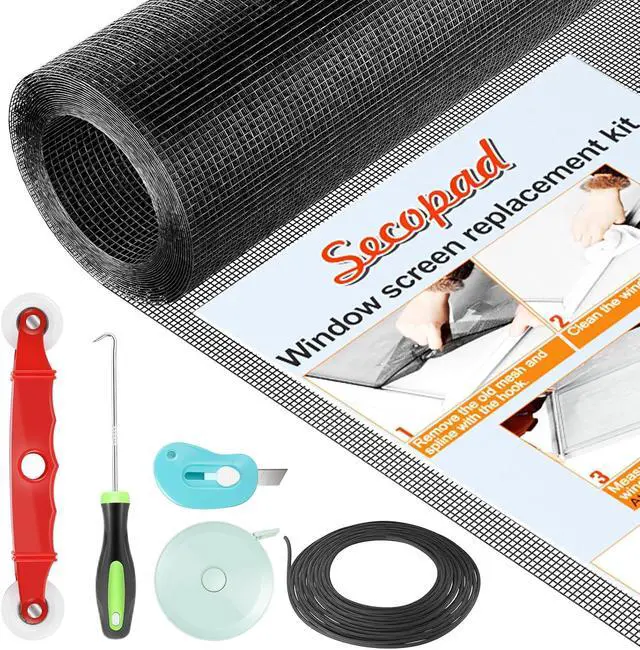Alt view image 7 of 7 - Window Screen Door Repair Kit 48 x 177 Screen Door Mesh Replacement Kit Durable Fiberglass Mesh Roll with Tools for Windows Doors Patio and Porch Replacement Black