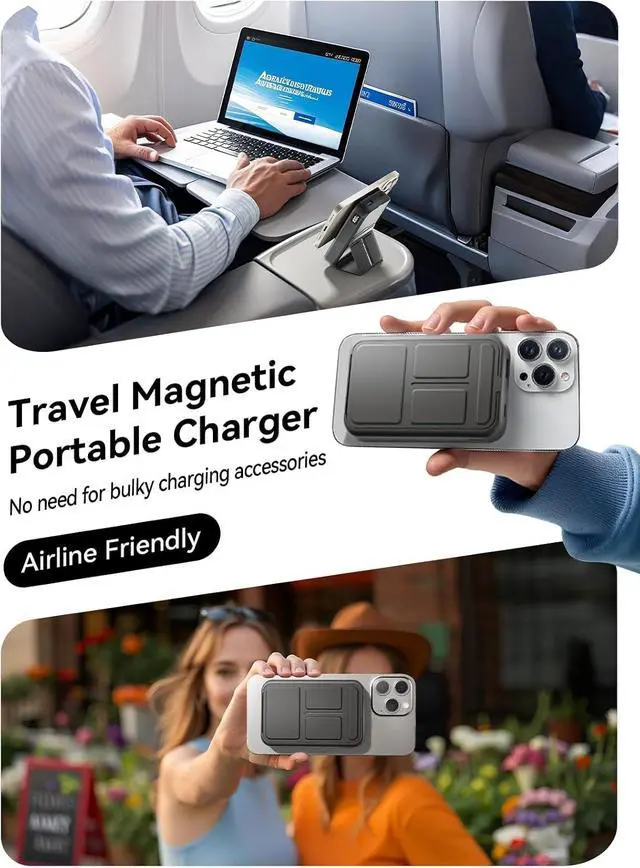 Alt view image 7 of 7 - for Magsafe Power Bank 10000mAh Wireless Portable Charger with Foldable Stand 20W PD Fast Charging Travel Essential for Magsafe Battery Pack Compatible with iPhone 17/16/15/14 Series