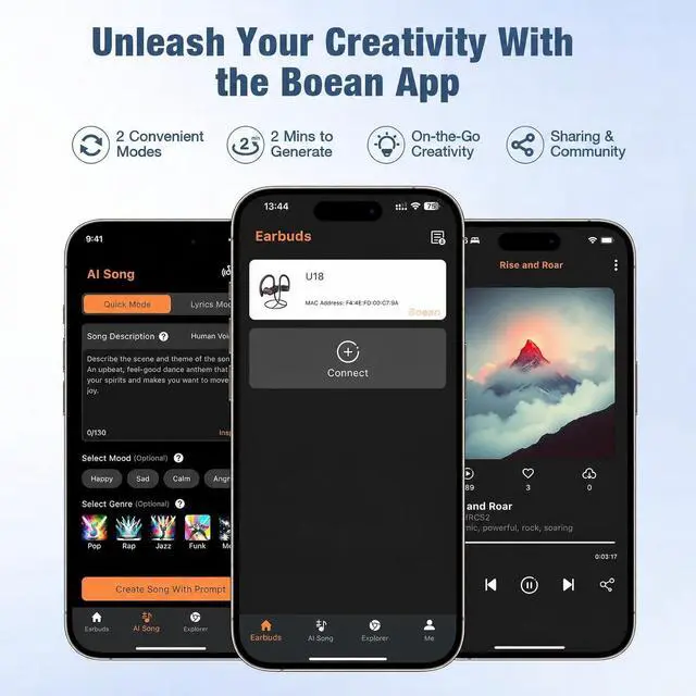 Alt view image 2 of 7 - Bluetooth Headphones Wireless Headphones with 16 Hours Playtime Bluetooth 5.3 Wireless Earbuds HD Stereo Sound IPX7 Waterproof Earphones AI Music Generation Workout Headset for Running Sports