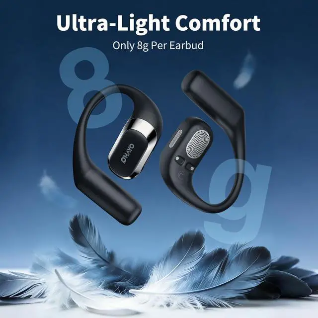 Alt view image 6 of 7 - Open Ear Headphones Over Ear Earbuds with Ergonomic Earhook Bluetooth Headphones 5.4 with Smart Digital Display 40H Playtime IPX6 Waterproof Touch Control Operate Fit Cycling Running Workout