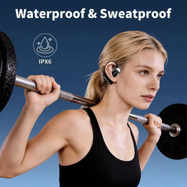 Alt view image 7 of 7 - Open Ear Headphones Over Ear Earbuds with Ergonomic Earhook Bluetooth Headphones 5.4 with Smart Digital Display 40H Playtime IPX6 Waterproof Touch Control Operate Fit Cycling Running Workout
