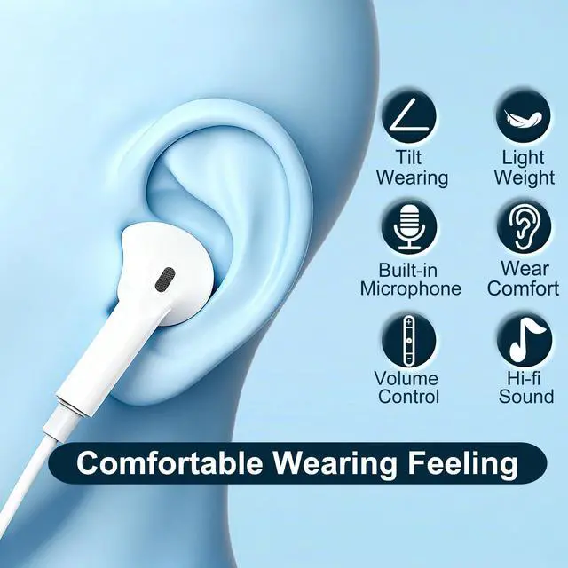 Alt view image 2 of 7 - 2 Pack-USB C Headphones for iPhone 17/16/15 Pro Max Type C Earbuds Wired Earphones with Mic & Remote Control Noise Cancelling for iPhone 17/16/15 Plus/Air/Pro iPad Pro Galaxy S25/S24/S23/S22 Note 20