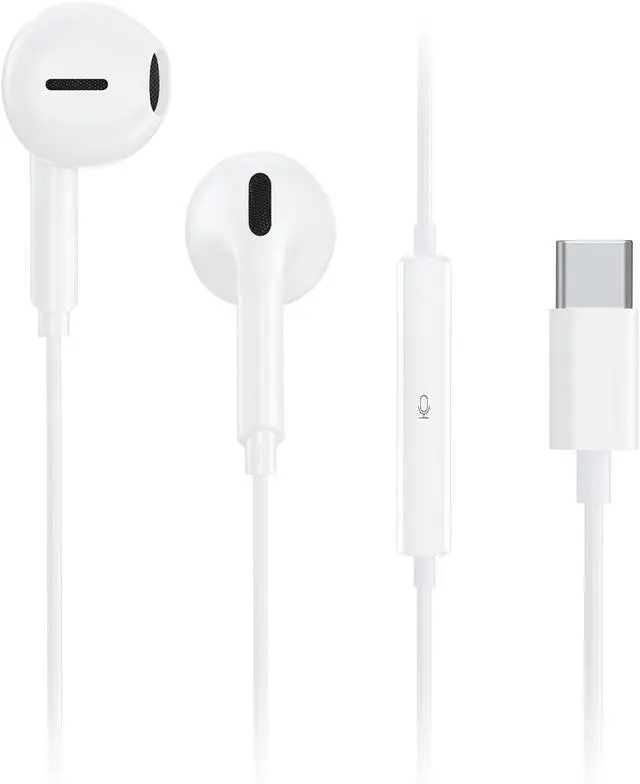 Main image of USB C Wired Earbuds for iPhone 17/16/15 Pro Max Plus Air iPad & USB-C Headphones for Galaxy S26/S25/S24/S23 Ultra A55 A54 Type-C Earphones with Microphone 1 Years Warranty (White)