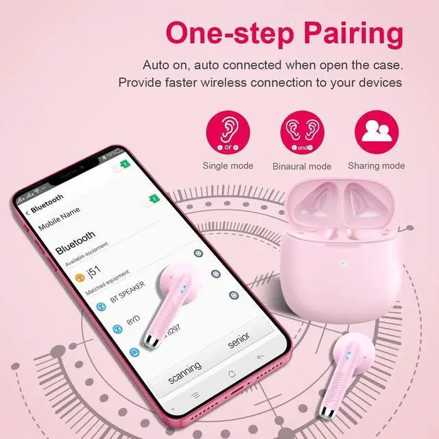 Alt view image 5 of 7 - Wireless Earbuds Bluetooth 5.4 Headphones in Ear with Noise Cancelling Mic Bluetooth Earbuds Stereo Bass IP7 Waterproof Sports Earphones 32H Playtime USB C Charging Ear Buds Pink for Android iOS