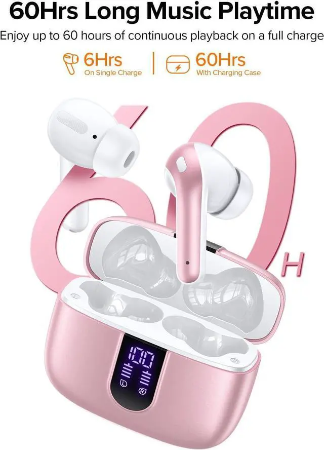 Alt view image 3 of 7 - Bluetooth Headphones True Wireless Earbuds 60H Playback LED Power Display Earphones with Wireless Charging Case IPX5 Waterproof in-Ear Ear buds with Mic for TV Smart Phone Laptop Computer Sports