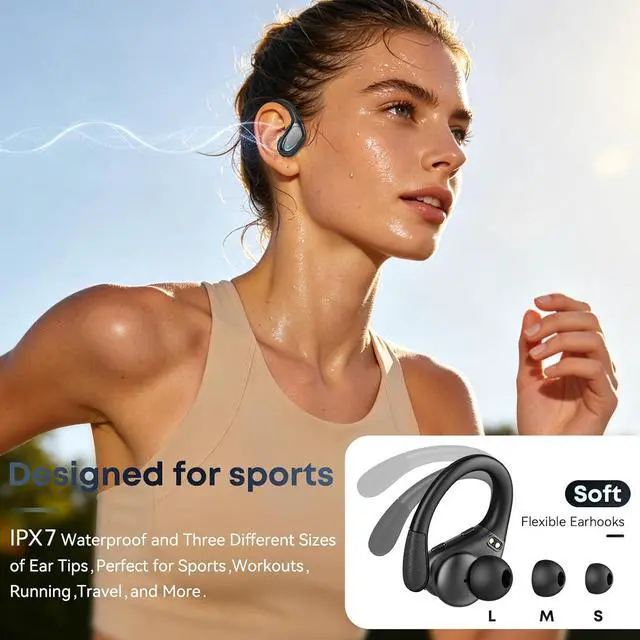 Alt view image 2 of 7 - Wireless Earbuds Sports Bluetooth Headphones Noise Canceling Ear Buds with 80hr Playtime LED Power Display IPX7 Waterproof Earphones for Gym/Workout