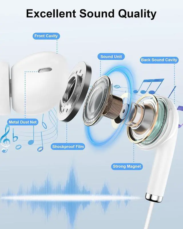 Alt view image 2 of 7 - Wired Lightning Ear Buds for iPhone 14 13 Pods Headphones Earphones | i Phone 14+ 14Pro 13 12 11 Pro Max Plus Lightening Connector Ear phones with Microphone Lighting Air Pods Airpods